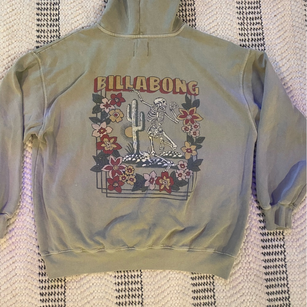 Billabong Green Hoodie with Floral Skeleton Design